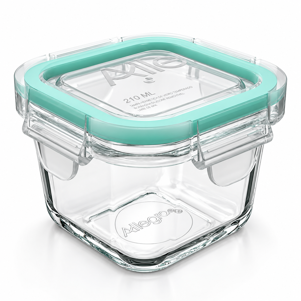 Contenedor Hermético de Vidrio Cuadrado Allegra 210 ml