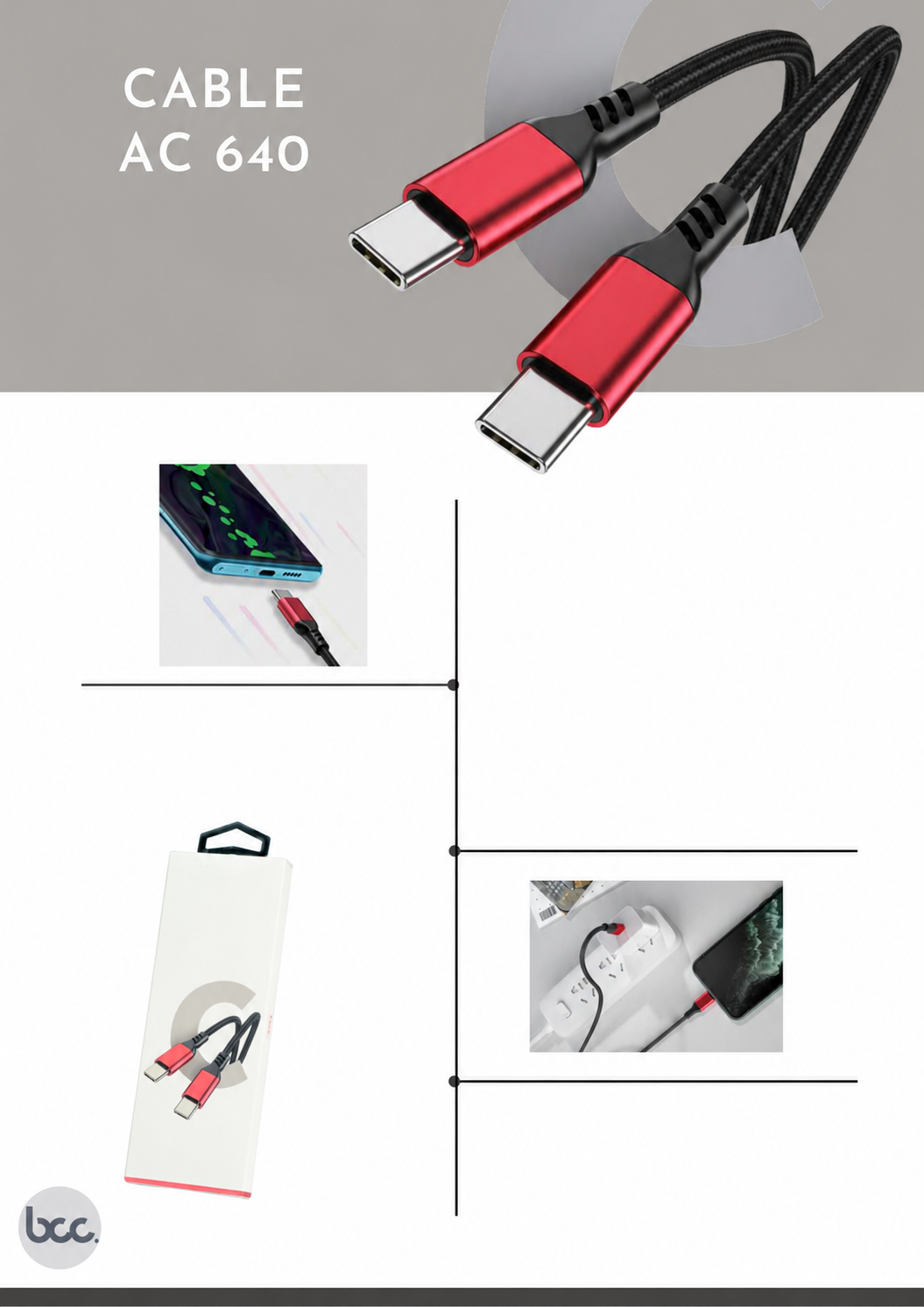 Cable AC640 Nylon Trenzado Carga Rápida QC3.0 USB (C) a USB-C