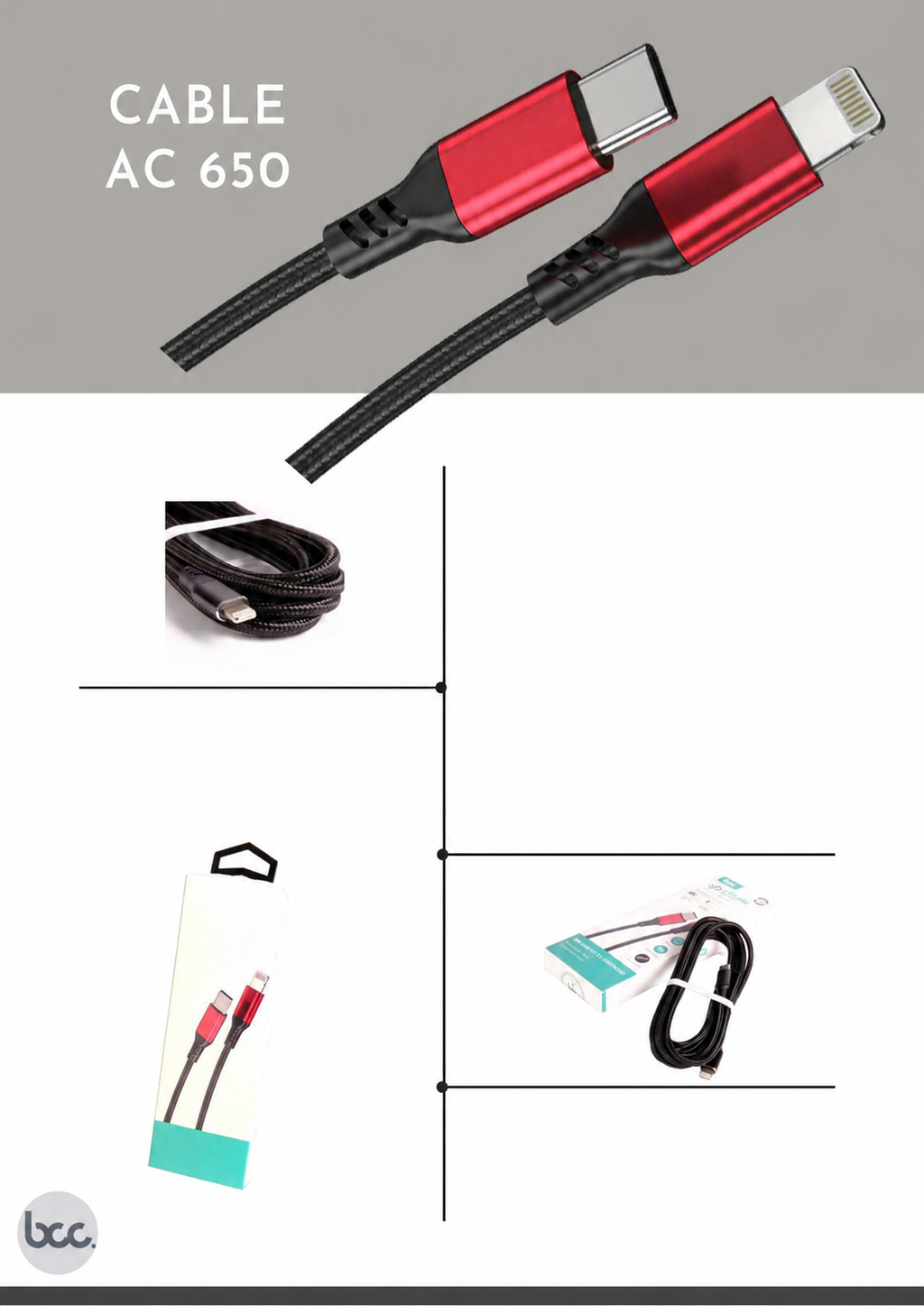 Cable AC650 Nylon Trenzado Carga Rápida PD 18W - USB (C) a Lightning