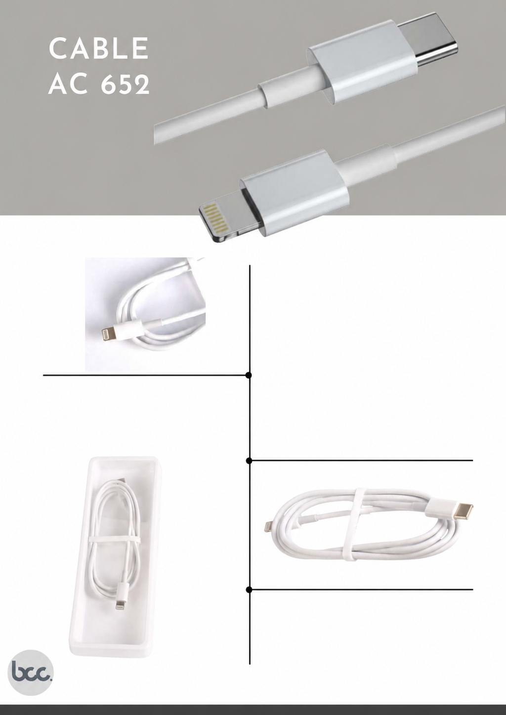 Cable AC652 PVC Carga Rápida PD 18W - USB (C) a Lightning