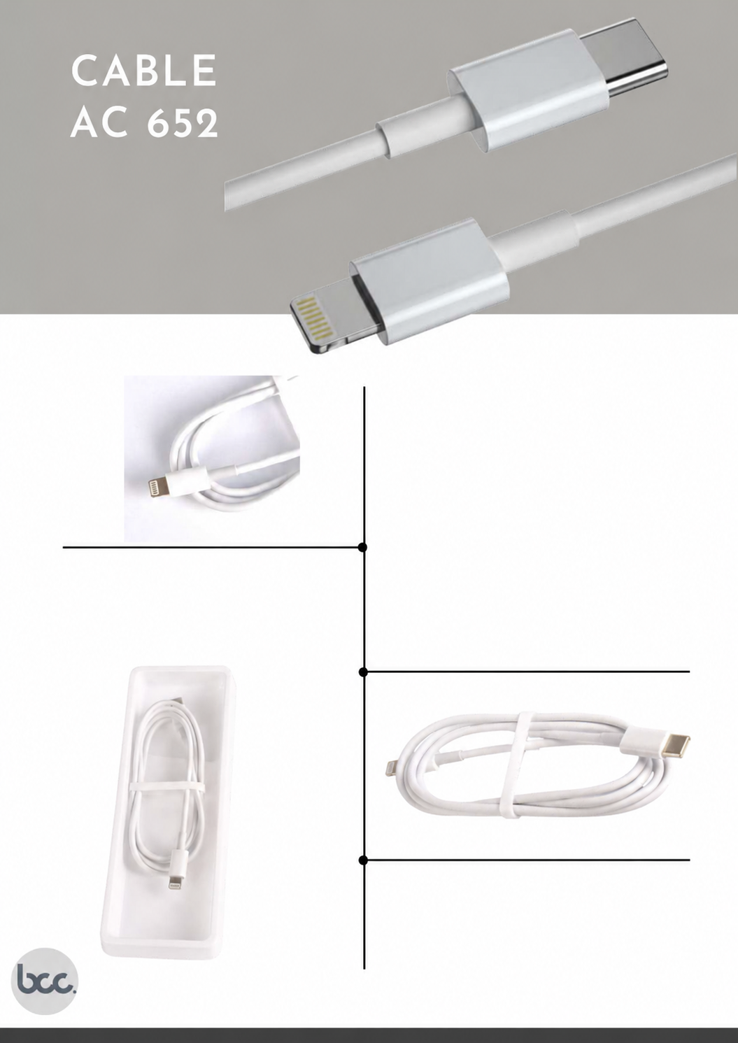 Cable AC652 PVC Carga Rápida PD 18W - USB (C) a Lightning