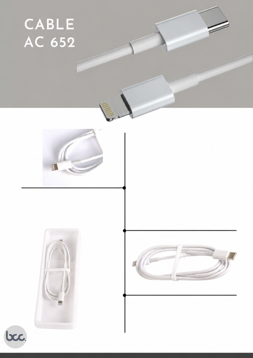 Cable AC652 PVC Carga Rápida PD 18W - USB (C) a Lightning