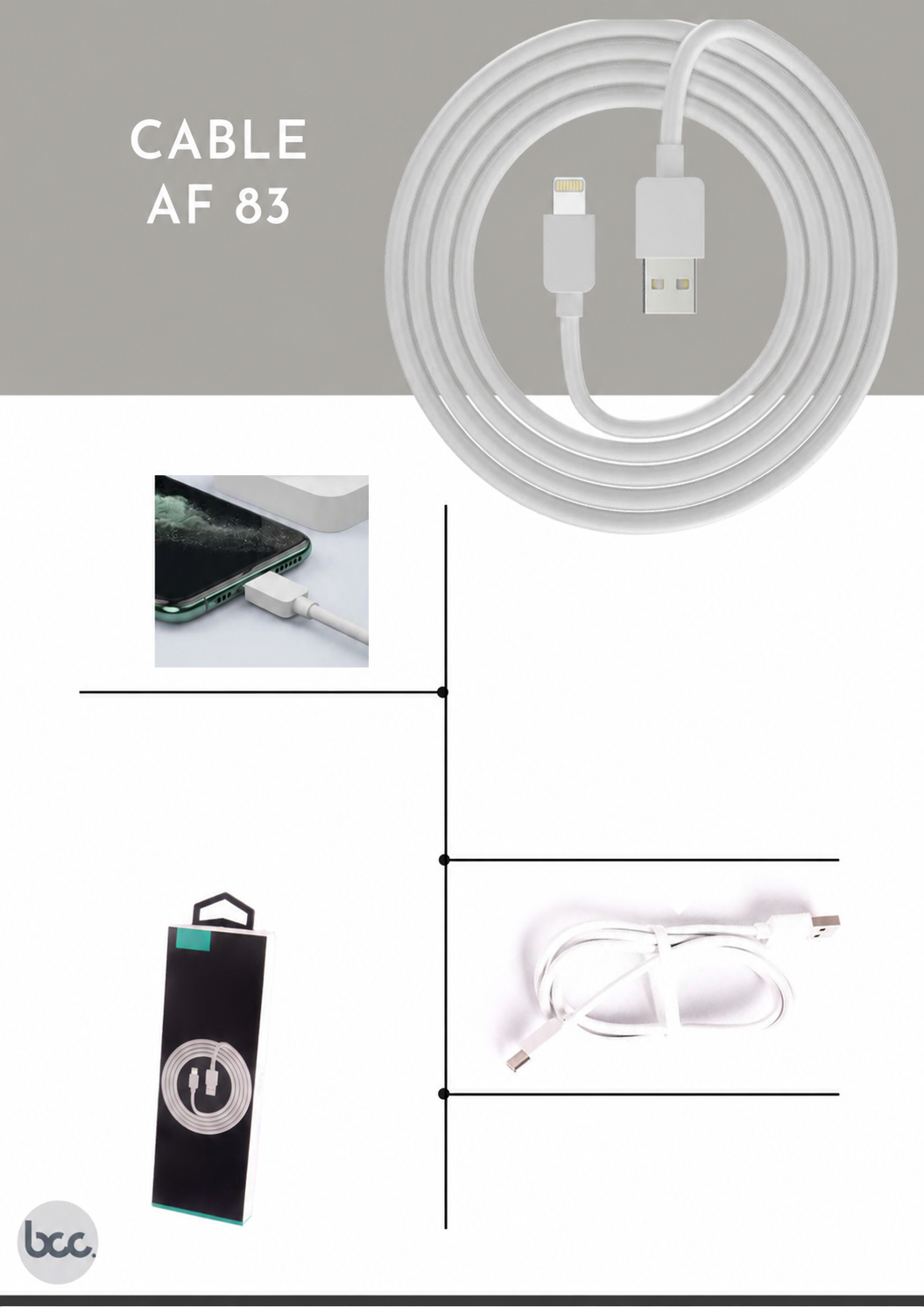Cable AF83 PVC Circular 2m Alta Durabilidad — USB(A) a Tipo C / Lightning / Micro USB