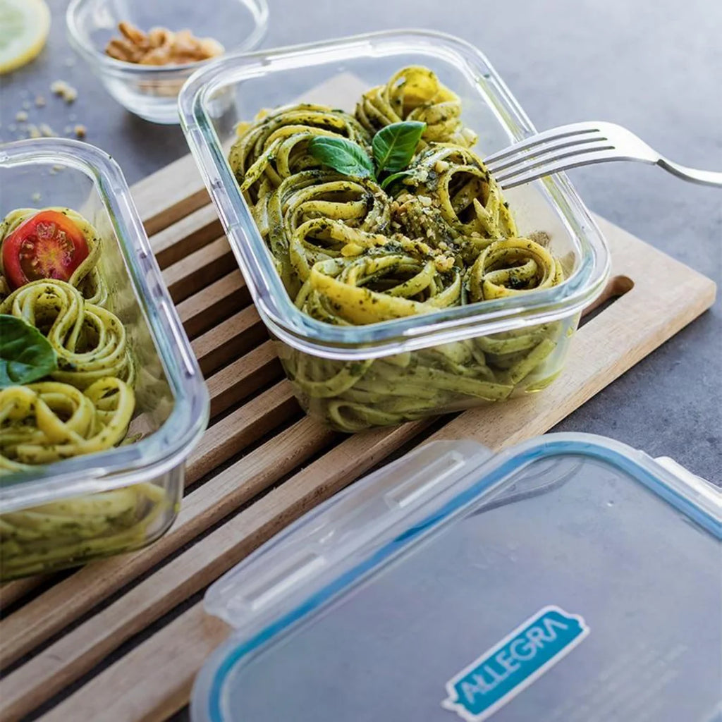 Contenedor hermético de vidrio rectangular de 750 ml con tapa