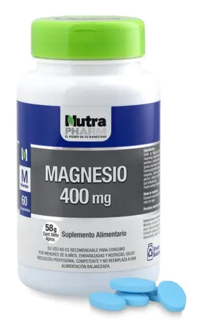 Frasco de Magnesio Nutrapharm 400 mg con cápsulas